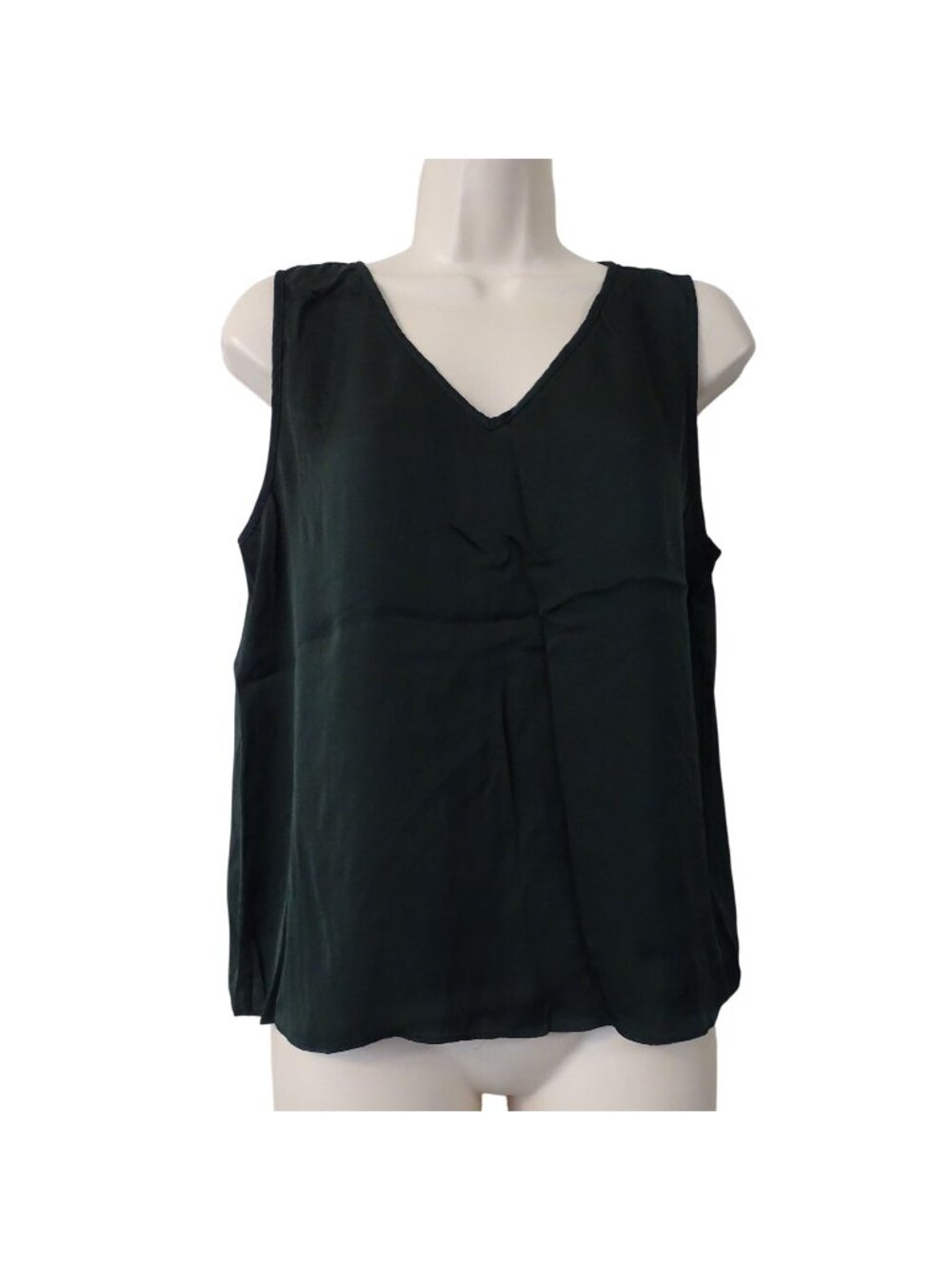 Quince Green Sleeveless V-Neck Tank Top Blouse Cami Women Size M Office Dressy